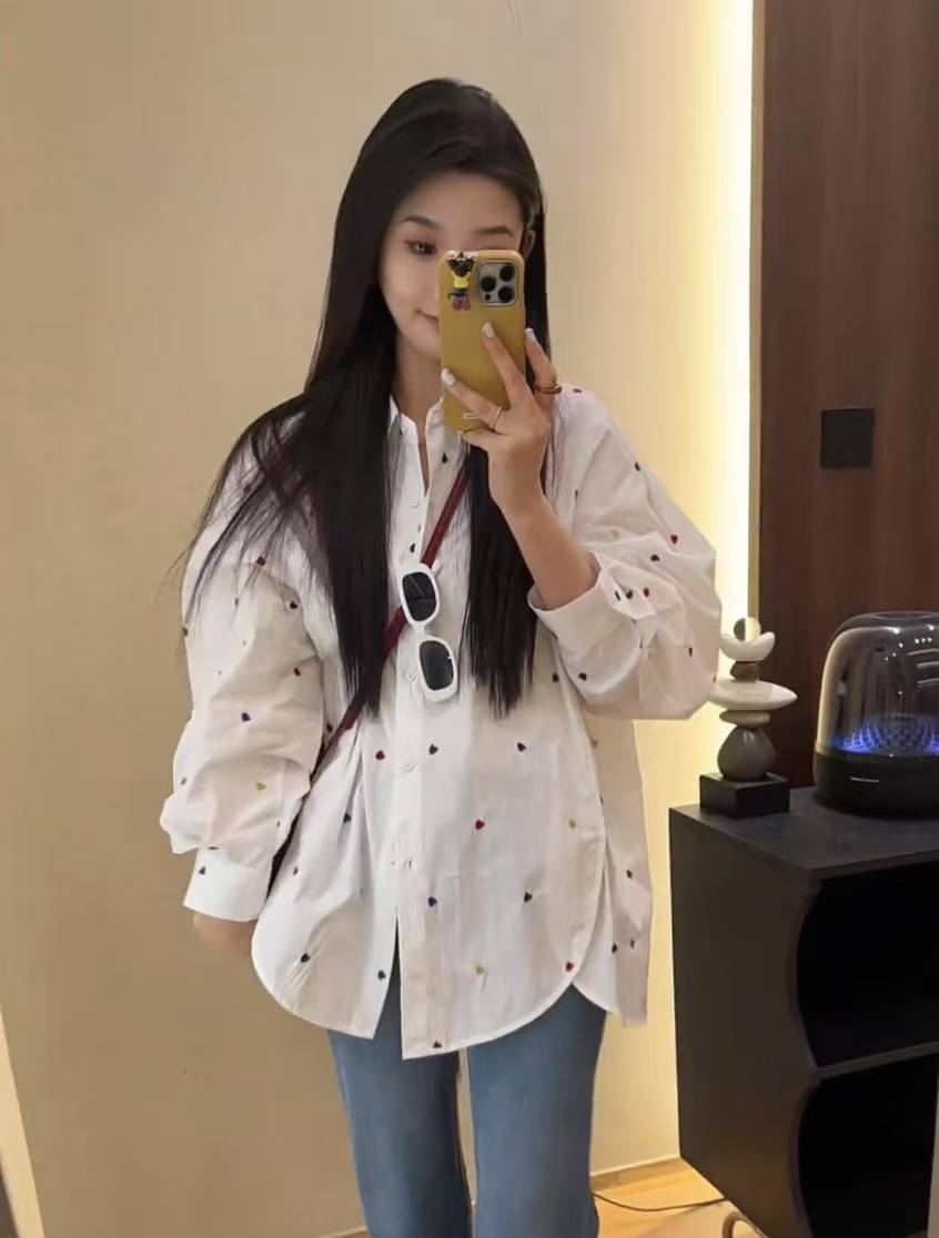 Relaxed Lazy Style White Embroidered Shirt and Slim Straight Pants Two-Piece Set for Women - Image 4