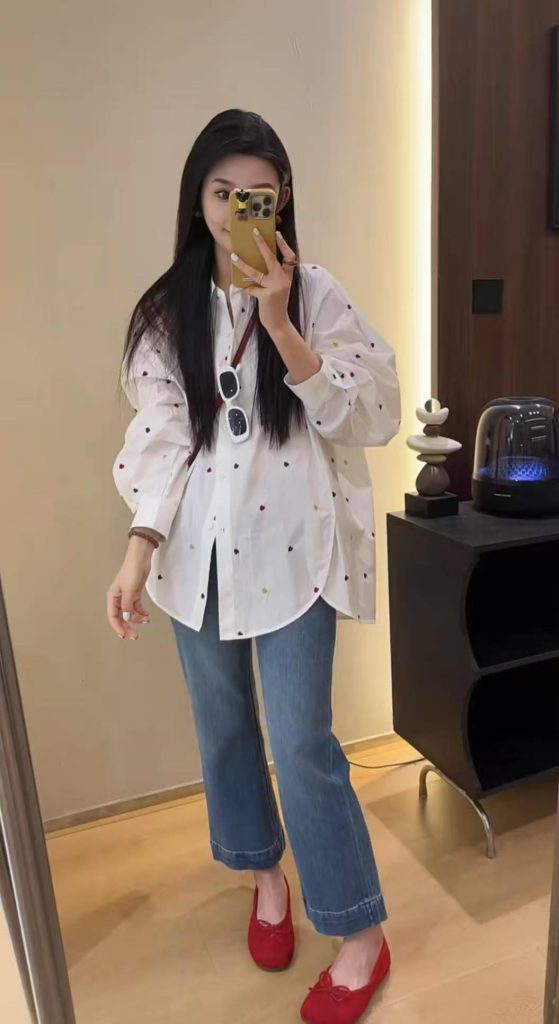 Relaxed Lazy Style White Embroidered Shirt and Slim Straight Pants Two-Piece Set for Women