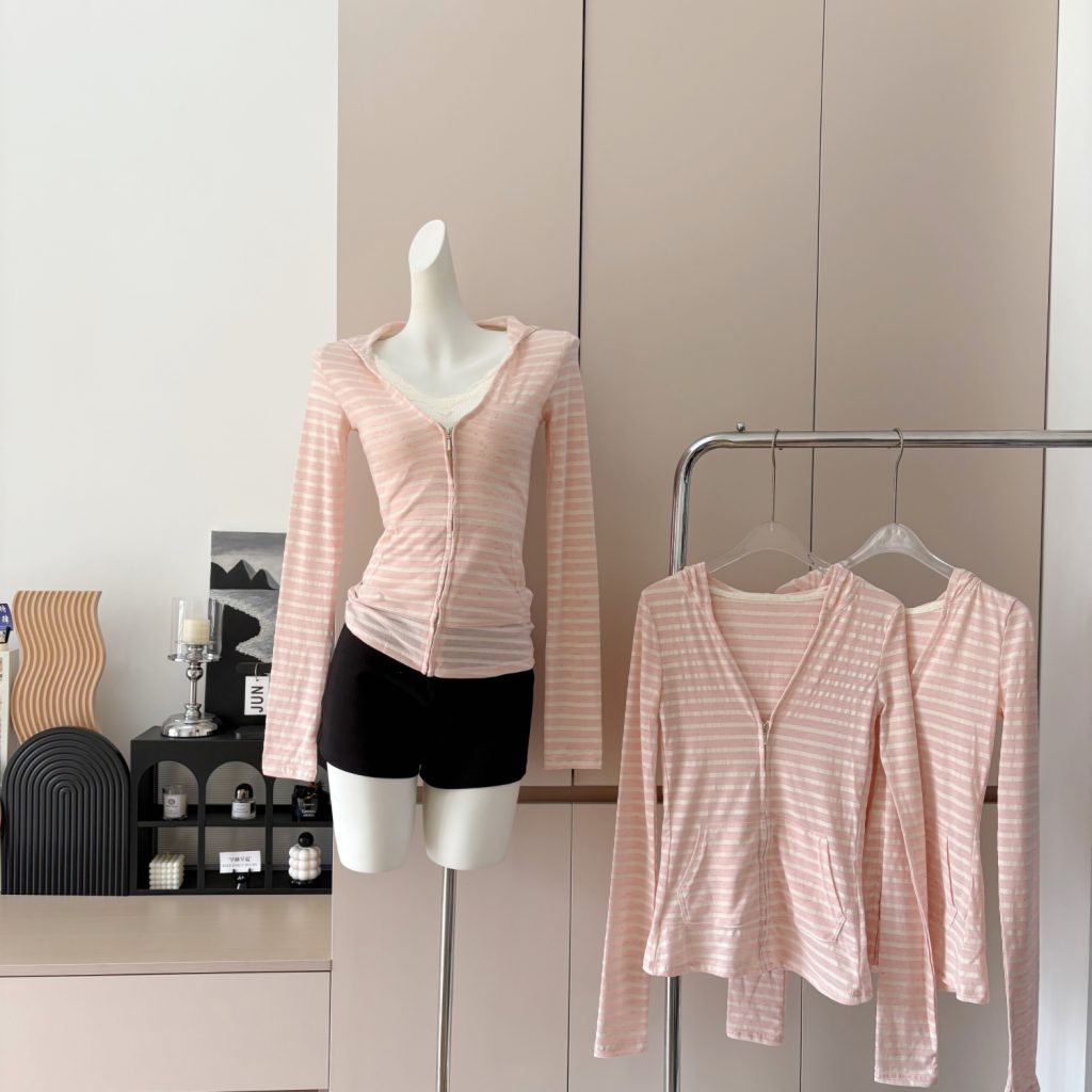 Hooded Knit Striped Cardigan Jacket for Women