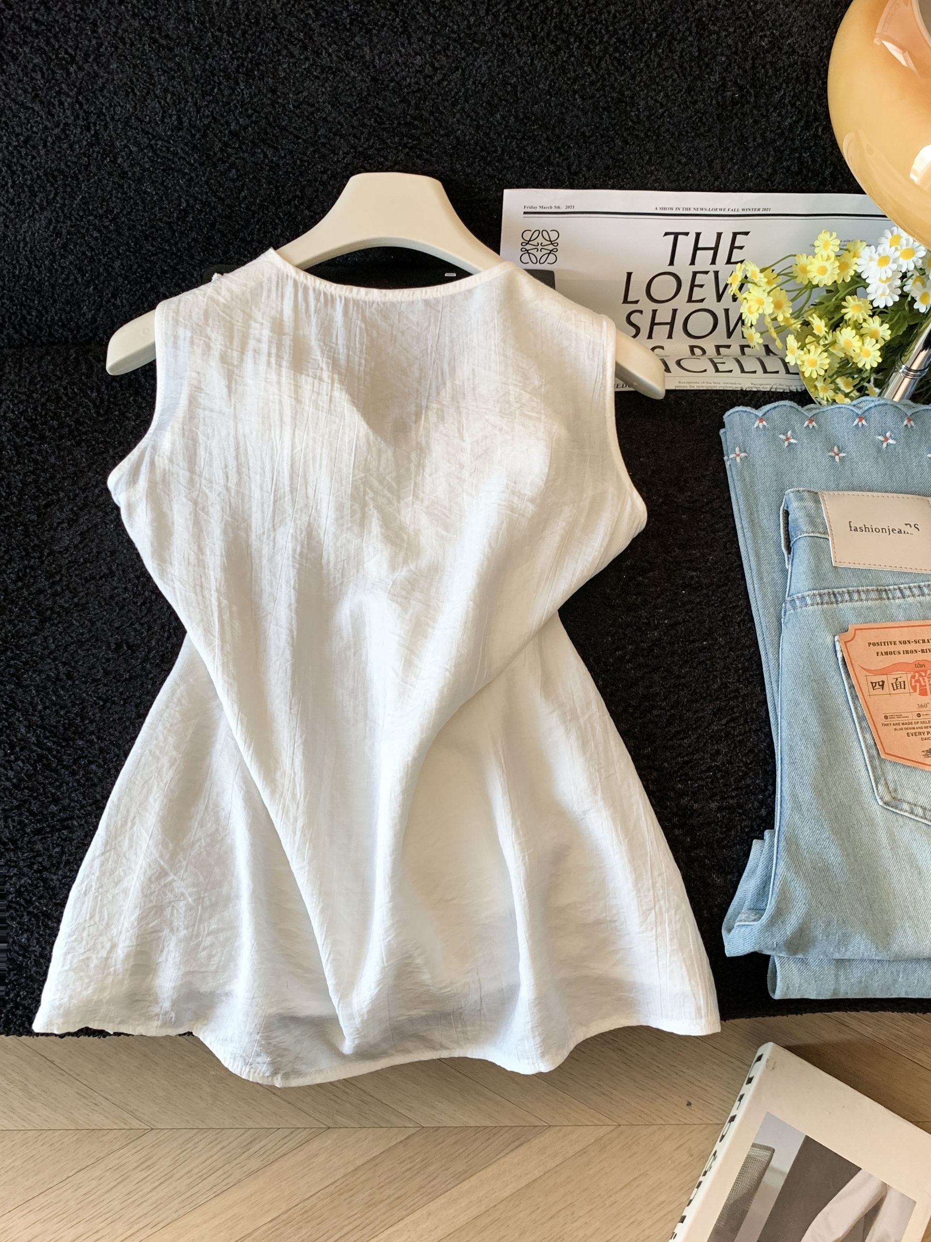 Women's Sleeveless V-Neck Shirt with 3D Floral Design - Image 3