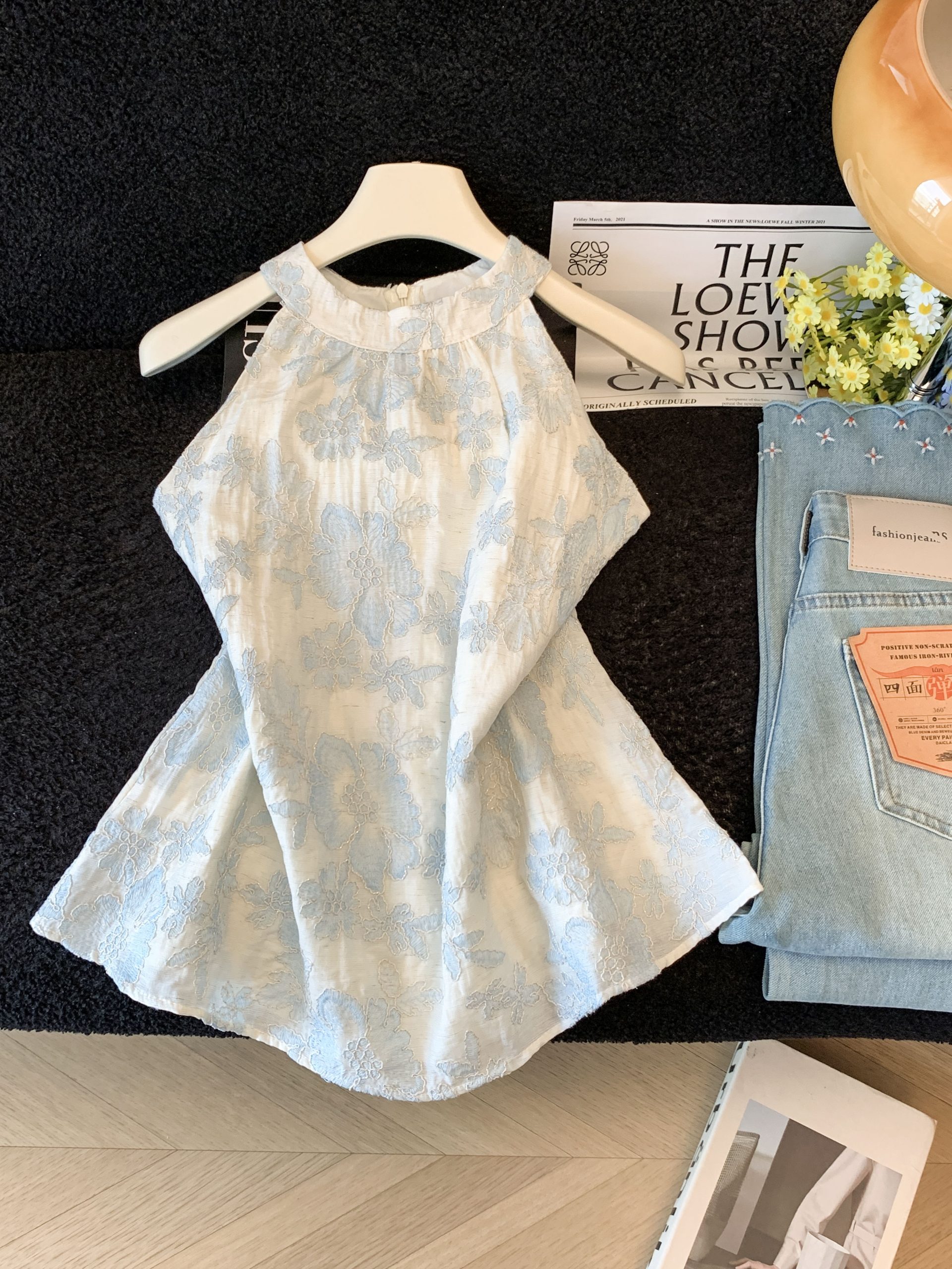 French Style Embroidered Cami Top for Women Summer Sleeveless Halter Blouse - Image 2