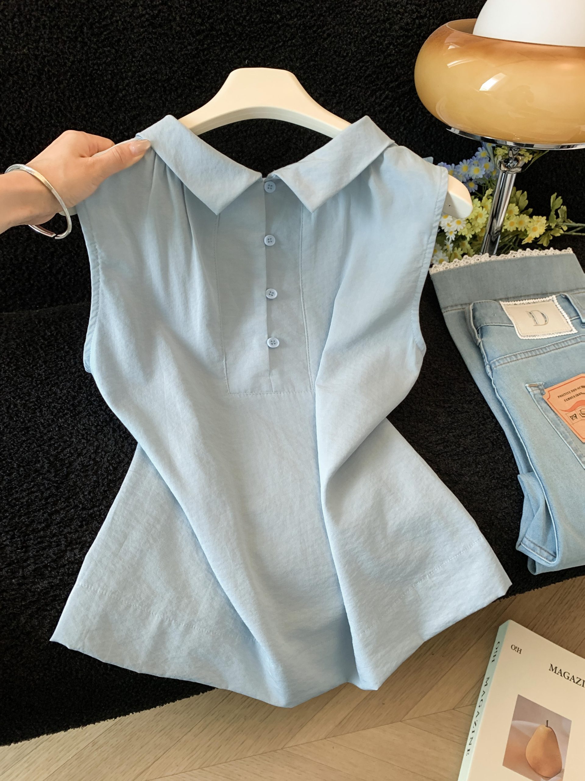 Women's Cowl Neck Sleeveless Shirt Reversible Design 2026 Summer New French Style Blouse - Image 2