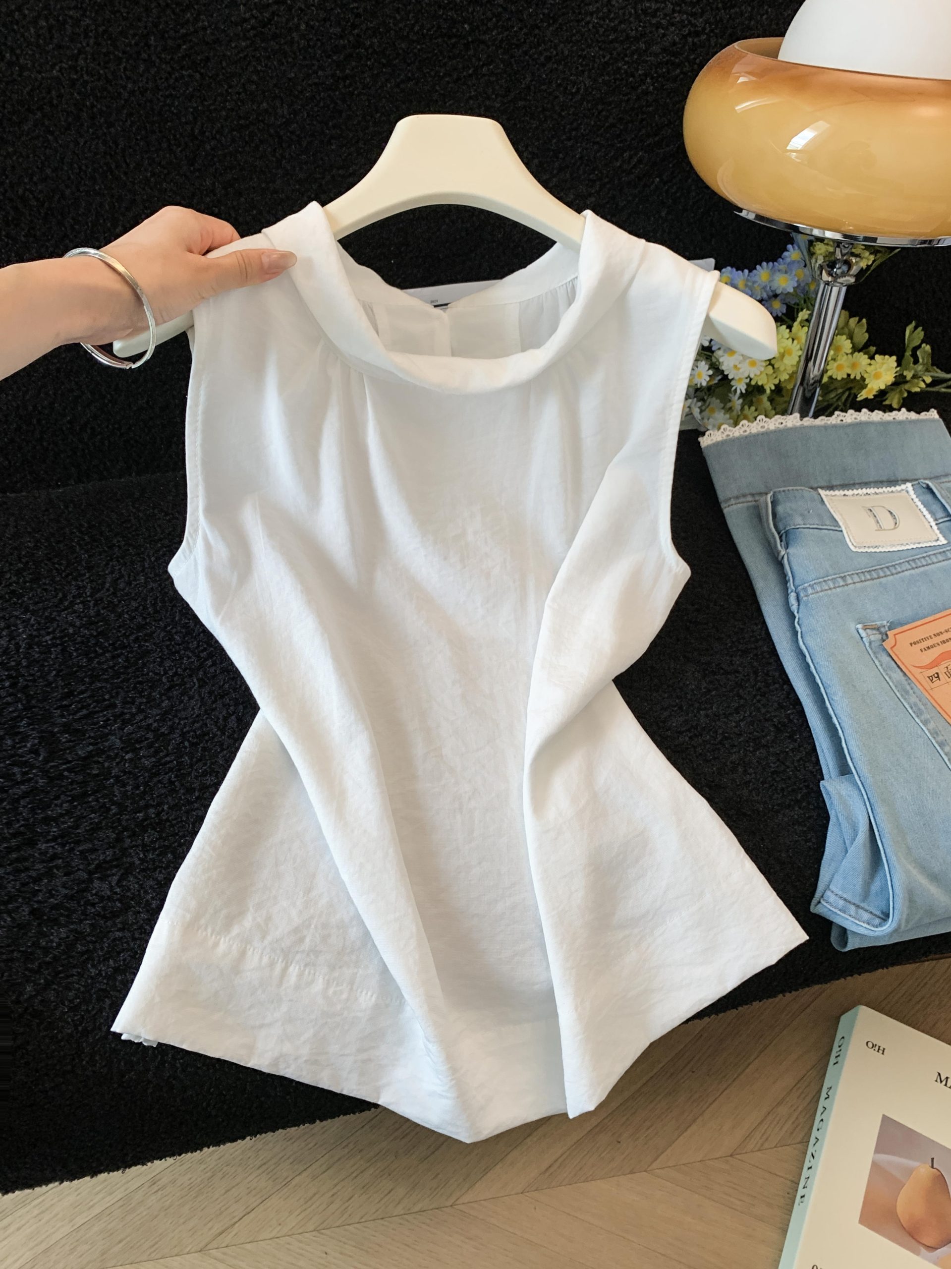 Women's Cowl Neck Sleeveless Shirt Reversible Design 2026 Summer New French Style Blouse - Image 3