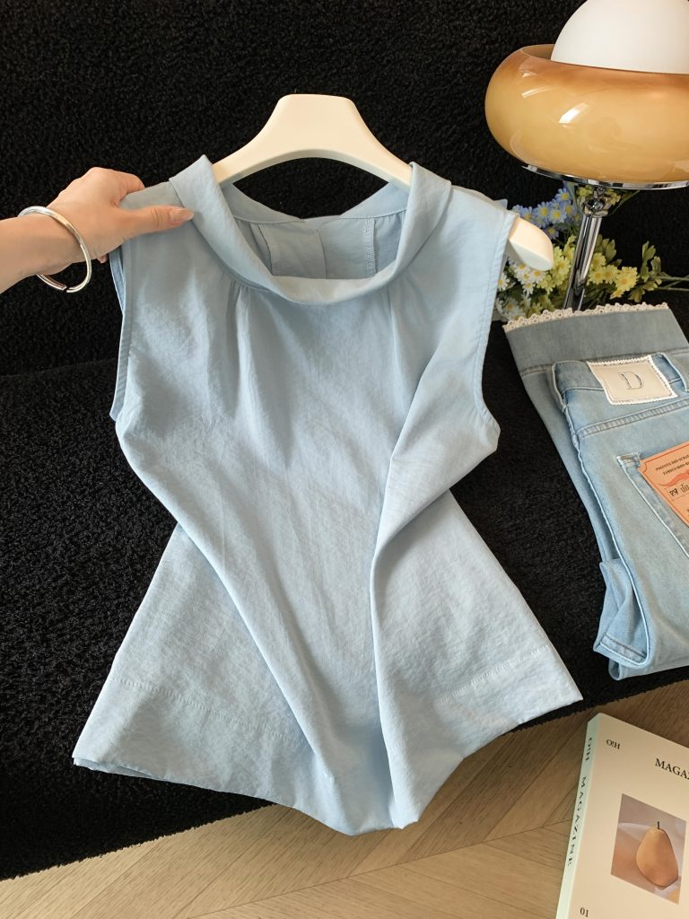 Women's Cowl Neck Sleeveless Shirt Reversible Design 2026 Summer New French Style Blouse